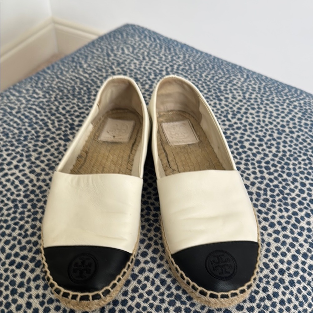 Tory Burch Black and White Espadrille Flats
